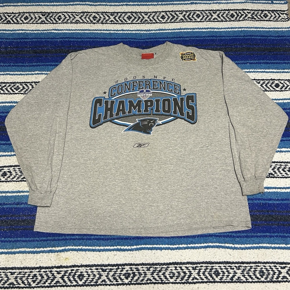 Vtg 2003 Reebok Carolina Panthers NFC Champs Super Bowl Long Sleeve Shirt Large